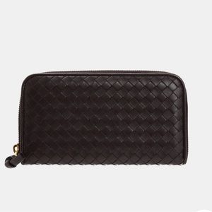 Bottega Veneta Intrecciato Leather Zip Around Wallet in Dark Grey